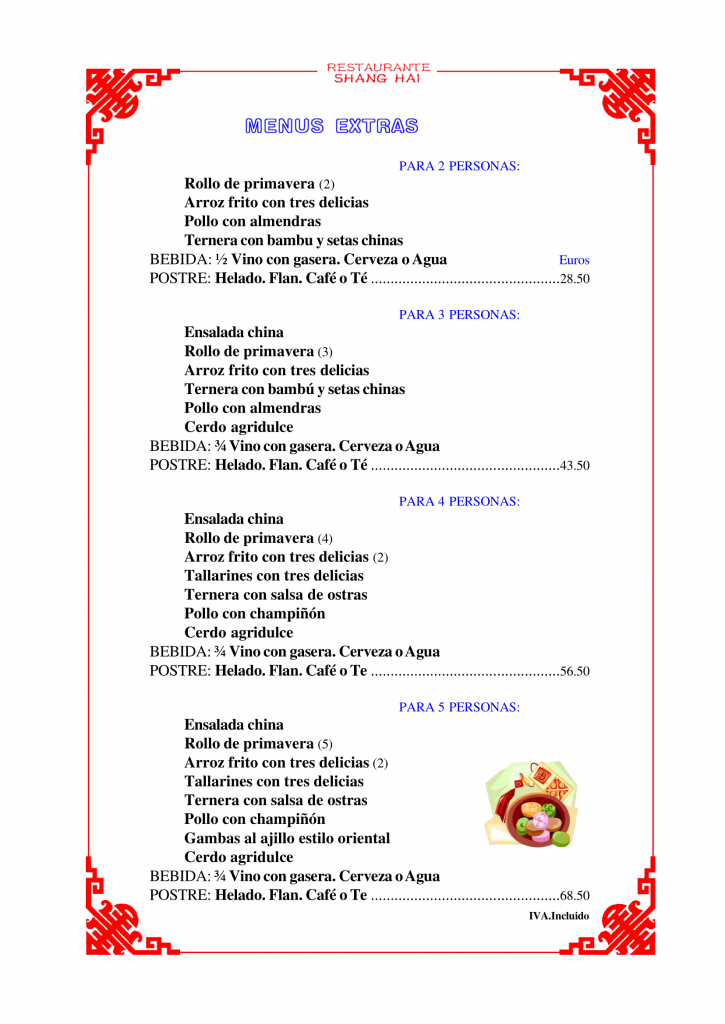 Menú Especiales
